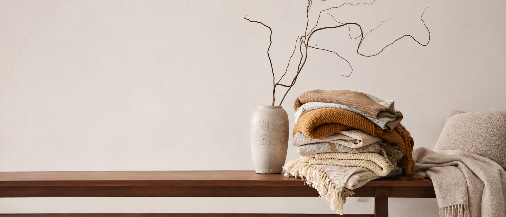 Soft throws styled in a comfortable bedroom